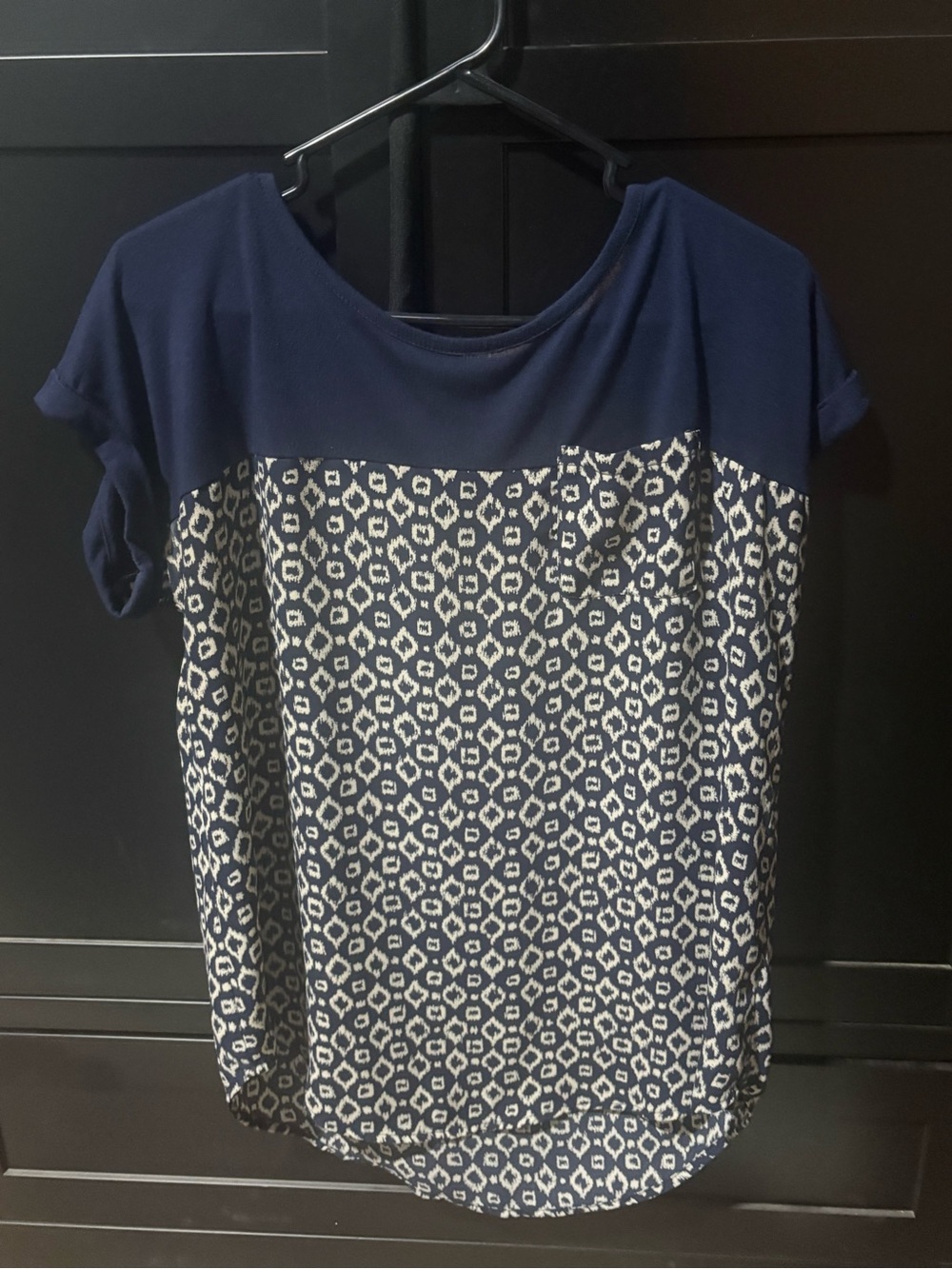 Navy and White Patterned Women’s Top